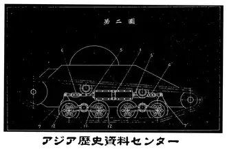 Zeichnung des Laufwerks vom Typ 94 TK aus der Patentschrift mit jeweils 2 Laufrollen.