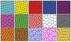 Bisher bekannte 15 Arten der periodischen Parkettierung mit konvexen Fünfecken[14]