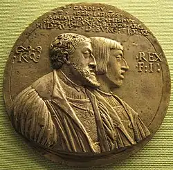Doppelporträt Karl V. und Ferdinand V. auf einer Medaille von Peter Flötner