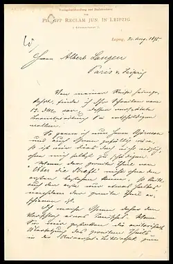 Schreiben von Reclam an Albert Langen von 1895