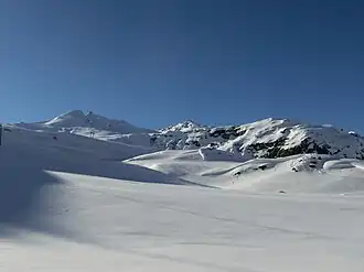 Piz Surparé (links), Piz Scalotta (Mitte) und Crap da Randons (rechts)