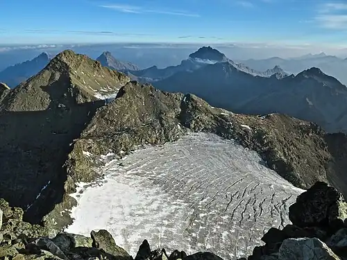 Der Piz d’Err und der Vadret d’Err, aufgenommen vom Piz Calderas