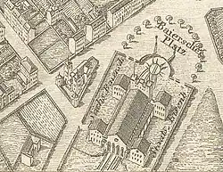 (1) Bereich Bayerischer Bahnhof auf einem Vogelschauplan Leipzig 1847