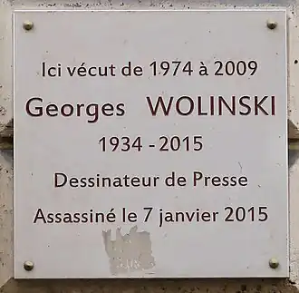 Haus Nr. 34: Wohnort von Georges Wolinski von 1974 bis 2009