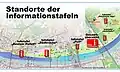 Aufstellungsorte der Infotafeln „Markante Punkte“ am Rheinufer in Köln-Deutz, Köln-Poll und Köln-Ensen-Westhoven