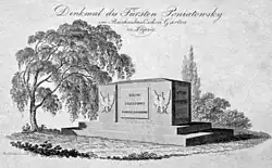 Das Poniatowski-Denkmal (Sarkophag) um 1830
