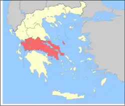 Lage Zentralgriechenlands in Griechenland