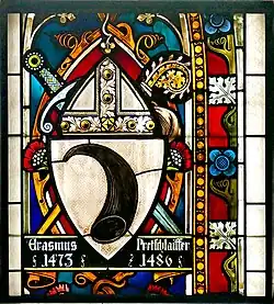 Wappentafel bzw. -scheibe von Erasmus Pretschlaiffer in der Berchtesgadener Stiftskirche bzw. in deren Pfarrhaus