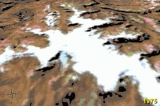 Rückzug des Gletschers von 1975 bis 2000