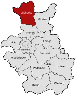 Lage des Kreises im Regierungsbezirk Minden 1832–1947 und Regierungsbezirk Detmold 1947–1968
