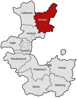 Lage des Kreises im Regierungsbezirk Minden 1832–1947 und Regierungsbezirk Detmold 1947–1968