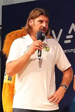 Sebastian Hinze bei der Saisoneröffnung der Rhein-Neckar Löwen 2024