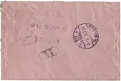 Rückseite eines Rohrpostbriefes mit Minutenstechuhrstempel