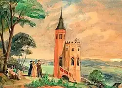 Hantschs Weinberg in der Oberlößnitz, Aquarellentwurf zum Ölgemälde von Woldemar Hermann, 1844