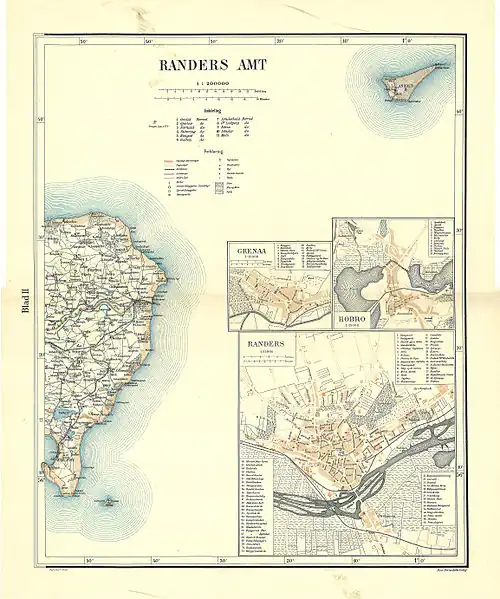Karte des alten Amtes Randers (Ost), mit Hjelm im Südwesten