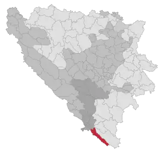 Lage der Gemeinde Ravno in Bosnien und Herzegowina (anklickbare Karte)