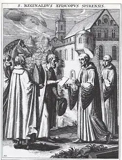 Abt Reginbald wird zum Bischof berufen, aus „Bavaria Sancta et Pia“, 1615