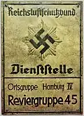 Amtsschild des Reichsluftschutzbundes der Ortsgruppe Hamburg IV