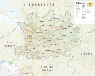 Reliefkarte Provinz Antwerpen