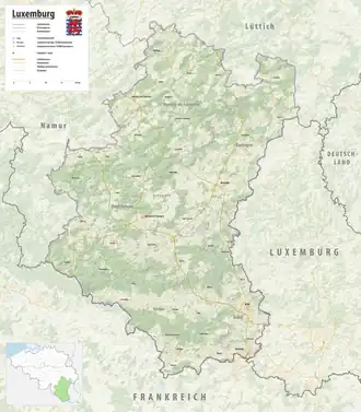 Reliefkarte Provinz Luxemburg