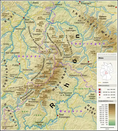 Physische Übersichtskarte der Rhön