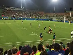 Szene aus dem Finale 2016 zwischen Neuseeland (schwarz) und Australien (gelb/grün)