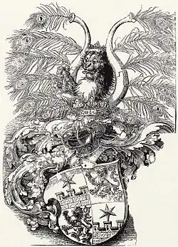 Albrecht Dürer um 1520: Wappen der Herren von Rogendorf, mit Bügelhelm