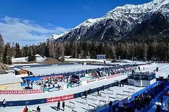 Die Roland Arena in Lantsch/Lenz während der Biathlon-Weltmeisterschaften 2025