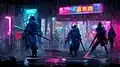 Ninjas in einer japanisch anmutenden Cyberpunk-Stadt (2022)