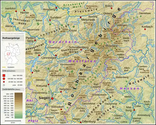Übersichtskarte über das Rothaargebirge