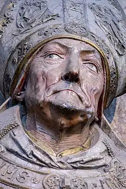 Gesichtszüge des Rudolf II. von Scherenberg als Ausschnitt des Epitaphaltars von Tilman Riemenschneider