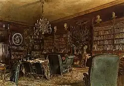 Rudolf von Alt: Bibliothek im (alten) Palais Lanckoroński an der Riemergasse.
