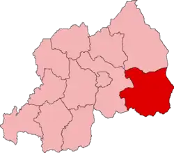Lagekarte der ehemaligen Provinzen Ruandas mit Vorhebung der im Osten gelegenen Provinz Kibungo