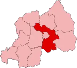 Lagekarte der ehemaligen Provinzen Ruandas mit Vorhebung der Provinz Kigali Rural