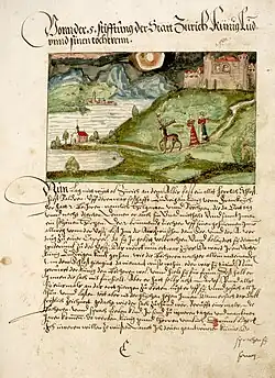 Darstellung und Text der Gründungslegende des Fraumünsters