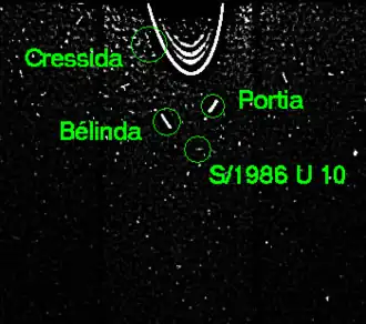 Hubble-Bild von 2003 mit Perdita, Cressida, Portia und Belinda