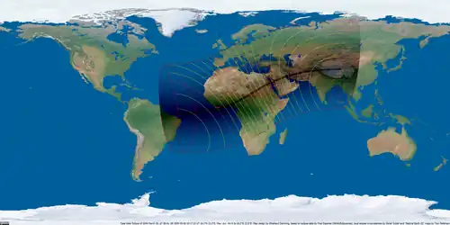 Weltkarte der Sonnenfinsternis vom 20. März 2034