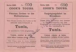 Fahrschein von Cook-Tours für einen Landausflug nach Tunis um 1908 (112 × 85 mm)