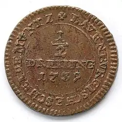 Cu ½ Dreiling Scheidemünze, Herzogtum Sachsen-Lauenburg, Georg II. 1739 (Welter 1812)