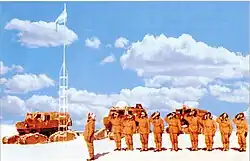 Fahnenmast am geographischen Südpol, im Dezember 1965 von der ersten argentinischen Überland-Polarexpedition errichtet.