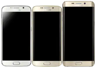 Von links nach rechts: Samsung Galaxy S6 (Pearl White), Samsung Galaxy S6 Edge (Platinum Gold) und Samsung Galaxy S6 Edge+ (Platinum Gold)