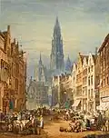 Marktplatz und Kathedrale in Antwerpen, um 1823