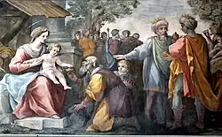 Das Bild zeigt die Anbetung durch die Drei Könige