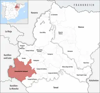 Die Lage der Comarca Comunidad de Calatayud in der Provinz Saragossa