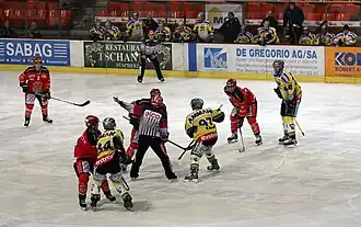 Anspiel zum Spitzenspiel zwischen dem EHC Biel und dem SC Langenthal (Januar 2007)