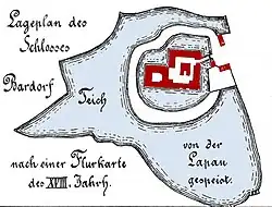 Lageplan von 1756 (nachträglich koloriert)