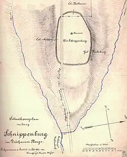 Erste Lageskizze durch den Heimatforscher Hermann Hartmann von 1889