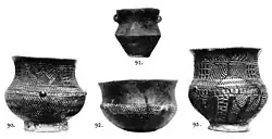 Gefäße; oben:Gaterslebener Kultur, unten: Rössener Kultur