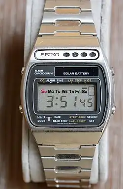 Der Seiko LCD Solar Alarm Chronograph A156-5000 war 1978 die erste solarbetriebene Armbanduhr der Welt.