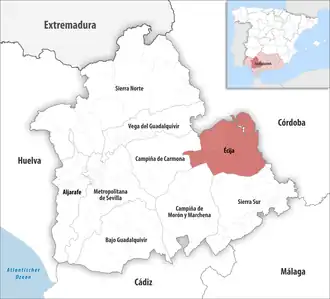 Die Lage der Comarca Écija in der Provinz Sevilla